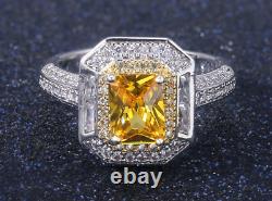 Excellent Women's 925 Silver Yellow Citrine & White CZ Vintage Cocktail Ring