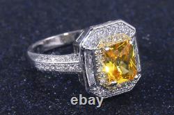 Excellent Women's 925 Silver Yellow Citrine & White CZ Vintage Cocktail Ring
