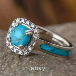 Exquisite Noble Vintage Ring Turquoise Gemstone Jewelry Ring 925 Sterling Silver