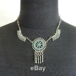 Exquisite Vintage ZUNI Sterling Silver and Fine TURQUOISE Needlepoint NECKLACE