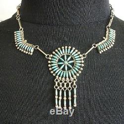 Exquisite Vintage ZUNI Sterling Silver and Fine TURQUOISE Needlepoint NECKLACE