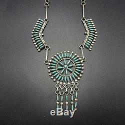 Exquisite Vintage ZUNI Sterling Silver and Fine TURQUOISE Needlepoint NECKLACE