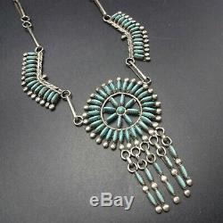 Exquisite Vintage ZUNI Sterling Silver and Fine TURQUOISE Needlepoint NECKLACE