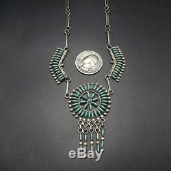 Exquisite Vintage ZUNI Sterling Silver and Fine TURQUOISE Needlepoint NECKLACE