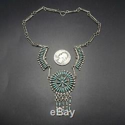 Exquisite Vintage ZUNI Sterling Silver and Fine TURQUOISE Needlepoint NECKLACE