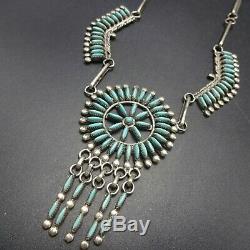 Exquisite Vintage ZUNI Sterling Silver and Fine TURQUOISE Needlepoint NECKLACE