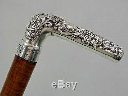 FINE ANTIQUE TIFFANY STERLING SILVER WALKING CANE STICK Hawaii Boston 1876