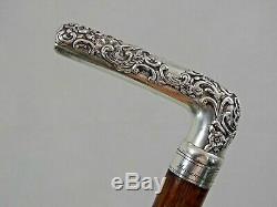 FINE ANTIQUE TIFFANY STERLING SILVER WALKING CANE STICK Hawaii Boston 1876