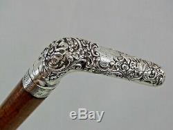 FINE ANTIQUE TIFFANY STERLING SILVER WALKING CANE STICK Hawaii Boston 1876