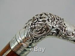 FINE ANTIQUE TIFFANY STERLING SILVER WALKING CANE STICK Hawaii Boston 1876