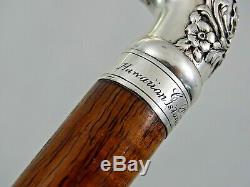 FINE ANTIQUE TIFFANY STERLING SILVER WALKING CANE STICK Hawaii Boston 1876