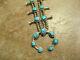 Fine Vintage Navajo Sterling Silver Kingman Turquoise Squash Blossom Necklace