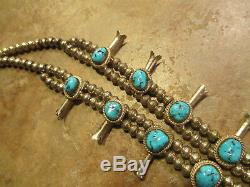 FINE Vintage Navajo Sterling Silver KINGMAN Turquoise SQUASH BLOSSOM Necklace