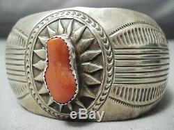 Fabulous Vintage Navajo Coral Sterling Silver Bracelet Old