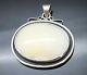 Fabulous Vintage Oval Shaped Milky White Agate Sterling Silver Large Pendant