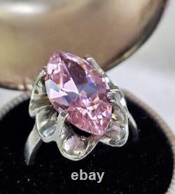 Faceted Marquise-Cut Pink QuartzTension Mount Vintage Sterling Silver Ring