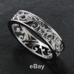 Filigree Real Diamond Wedding Band Unique Lace Vintage Ring 14K White Gold FN