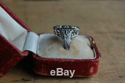 Filigree Vintage Art Deco Engagement Wedding Ring 2 Ct Diamond 14k White Gold Fn