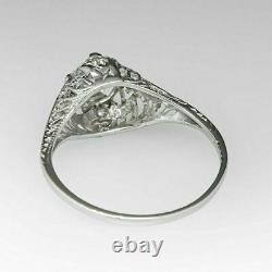 Filigree Vintage Victorian Edwardian Ring 2 Ct Round Diamond 14k White Gold Over