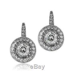 Fine Earrings Vintage Halo Wedding Earring 2 Ct Round Diamond 14K White Gold Fn