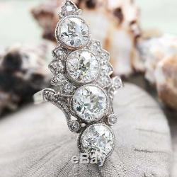 Fine Retro Vintage Ring Engagement Antique Ring 4 Ct Diamond 14K White Gold Over