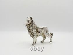 Fine Vintage Sterling Silver Miniature Figurine Of A Collie Dog Fully Hallmarked