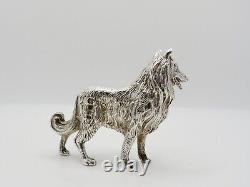 Fine Vintage Sterling Silver Miniature Figurine Of A Collie Dog Fully Hallmarked