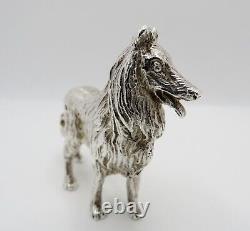 Fine Vintage Sterling Silver Miniature Figurine Of A Collie Dog Fully Hallmarked