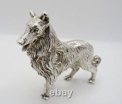 Fine Vintage Sterling Silver Miniature Figurine Of A Collie Dog Fully Hallmarked
