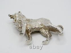 Fine Vintage Sterling Silver Miniature Figurine Of A Collie Dog Fully Hallmarked