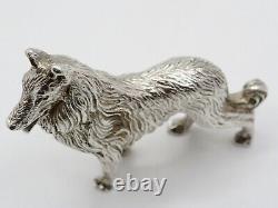 Fine Vintage Sterling Silver Miniature Figurine Of A Collie Dog Fully Hallmarked