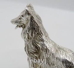 Fine Vintage Sterling Silver Miniature Figurine Of A Collie Dog Fully Hallmarked