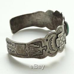 Fred Harvey Era Vintage Navajo Thunderbird Turquoise Cuff Bracelet Signed Ster