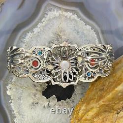 Fritz Casuse Vintage Sterling Silver & Brass Multi Gemstone Bumblebees Bracelet