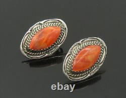 GB NAVAJO 925 Sterling Silver Vintage Red Sponge Coral Drop Earrings EG9479