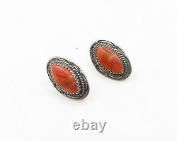 GB NAVAJO 925 Sterling Silver Vintage Red Sponge Coral Drop Earrings EG9479