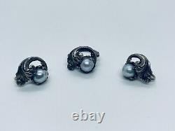 GUGLIELMO CINI Italian Sterling Silver Pearl Art Nouveau Motif Earrings & Ring