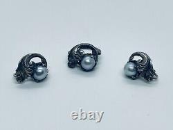 GUGLIELMO CINI Italian Sterling Silver Pearl Art Nouveau Motif Earrings & Ring