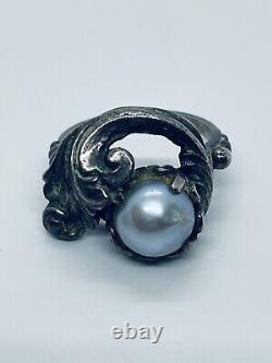 GUGLIELMO CINI Italian Sterling Silver Pearl Art Nouveau Motif Earrings & Ring