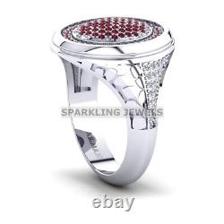 Garnet Round Cut Gemstone With 925 Sterling Silver Ring For Men #D106