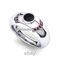 Garnet Round Cut Gemstone With 925 Sterling Silver Ring For Men #D114