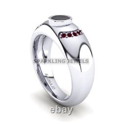 Garnet Round Cut Gemstone With 925 Sterling Silver Ring For Men #D114