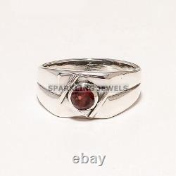 Garnet Round Cut Gemstone With 925 Sterling Silver Ring For Men #D129