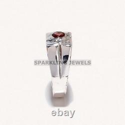 Garnet Round Cut Gemstone With 925 Sterling Silver Ring For Men #D129
