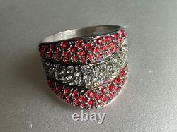 Gorgeous Vintage Designer Sterling Silver 925 Ring -Red & White Crystals Size 10