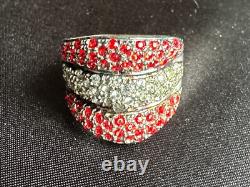 Gorgeous Vintage Designer Sterling Silver 925 Ring -Red & White Crystals Size 10