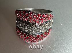 Gorgeous Vintage Designer Sterling Silver 925 Ring -Red & White Crystals Size 10