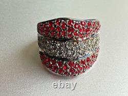 Gorgeous Vintage Designer Sterling Silver 925 Ring -Red & White Crystals Size 10