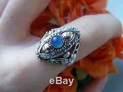 Gorgeous Vintage Solid Sterling Silver Blue Chalcedony Locket Poison Ring Size Q