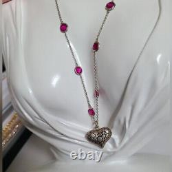 Gorgeous Vintage Sterling Silver Pink Glass Chain Heart Pendant Necklace Italy